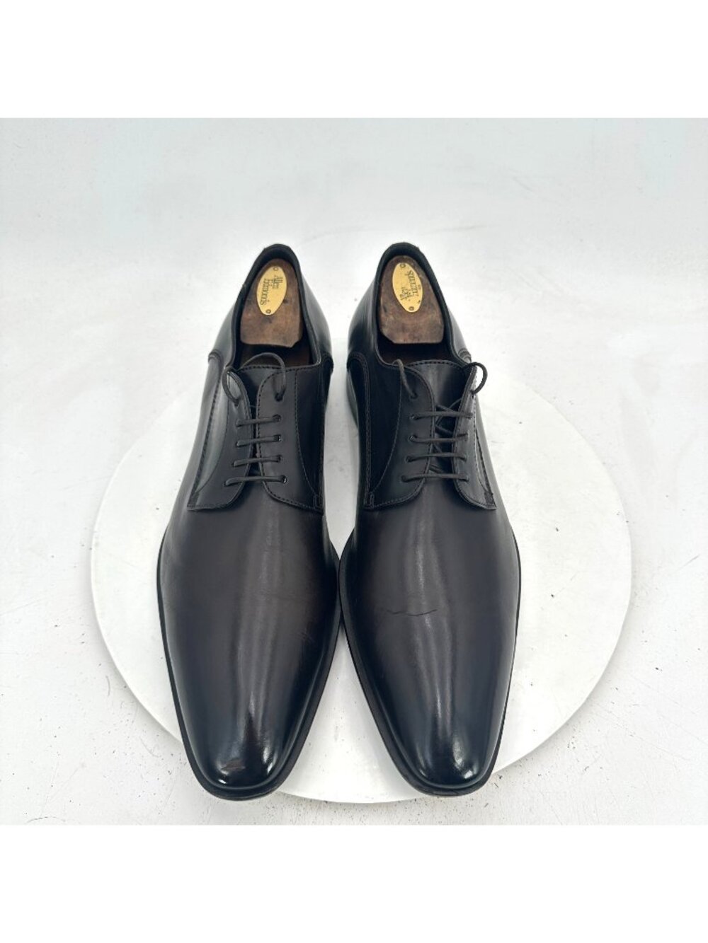 Hugo Boss Men Size 9.5 Black Leather Plain Toe Lace Up Derby Dress Shoes